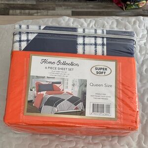 🌸. #63. Home Collection Queen Sheet Set - Navy and Orange